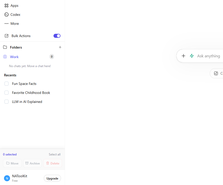 Bulk Actions toggle, sidebar checkboxes, and bottom toolbar