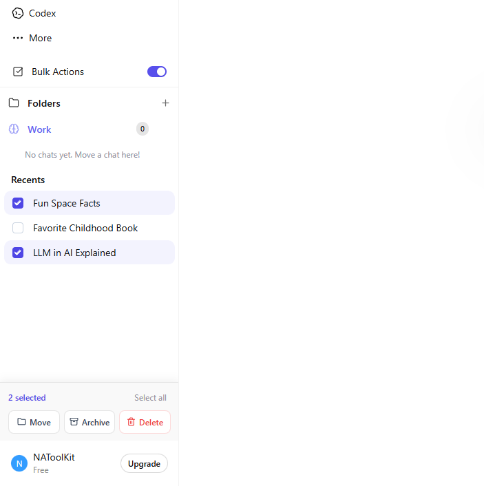 Bulk Actions toggle, sidebar checkboxes, and bottom toolbar