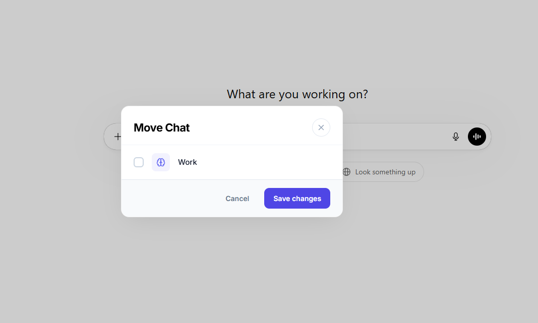 Folder icon on a hovered chat and the Move Chat modal