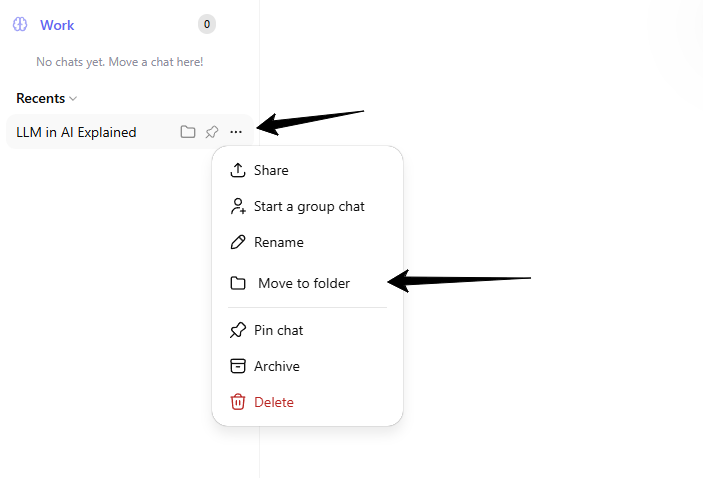 Folder icon on a hovered chat and the Move Chat modal